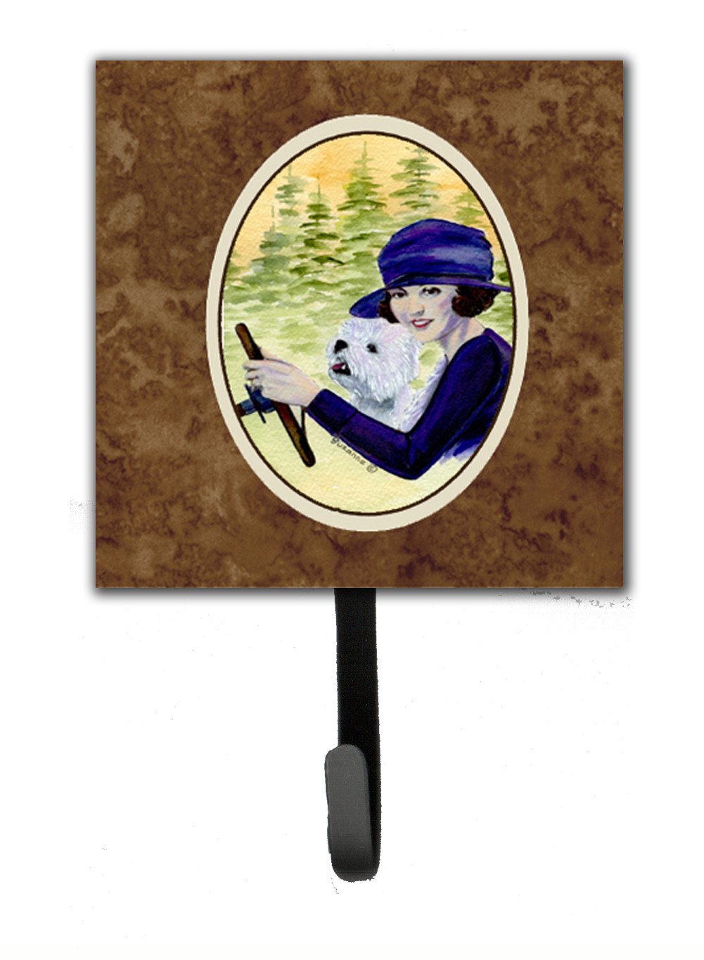 Woman driving with her Westie Leash Holder or Key Hook by Caroline's Treasures