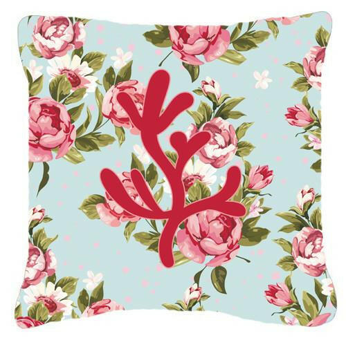 Coral Shabby Chic Blue Roses   Canvas Fabric Decorative Pillow BB1103 - the-store.com