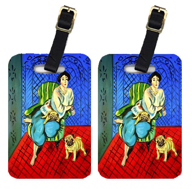 Lady with her  Pug Luggage Tags Pair of 2 by Caroline's Treasures