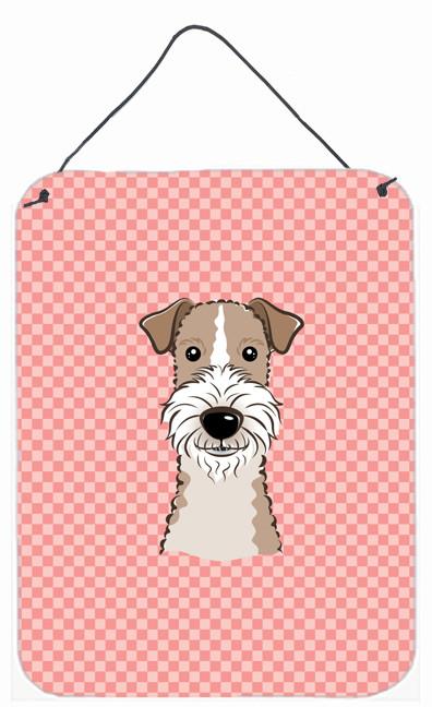 Checkerboard Pink Wire Haired Fox Terrier Wall or Door Hanging Prints by Caroline&#39;s Treasures