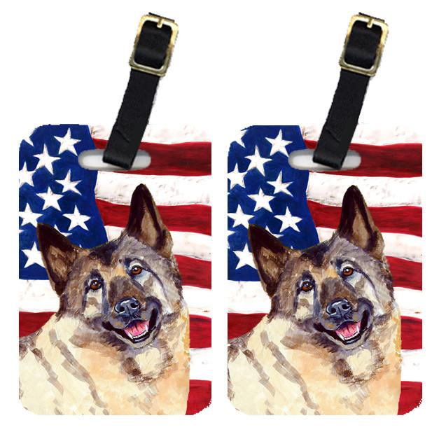 Pair of USA American Flag with Norwegian Elkhound Luggage Tags LH9037BT by Caroline&#39;s Treasures