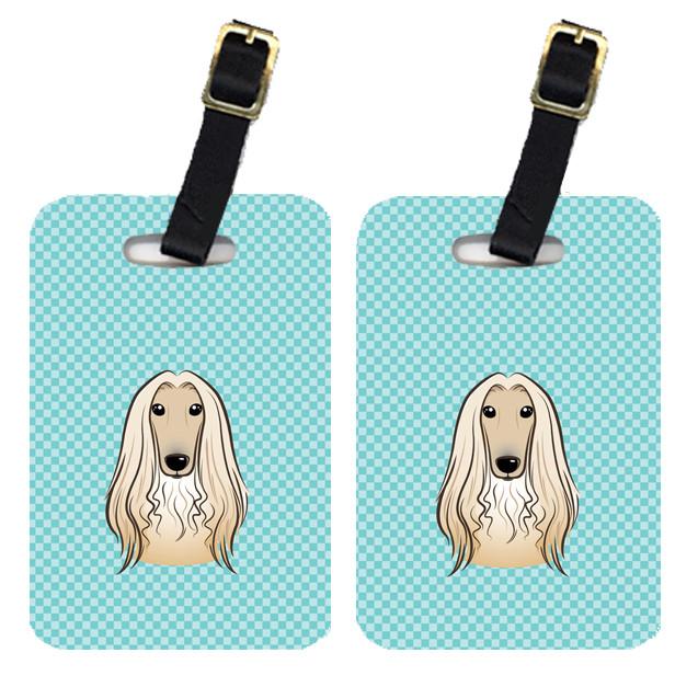 Pair of Checkerboard Blue Afghan Hound Luggage Tags BB1182BT by Caroline&#39;s Treasures