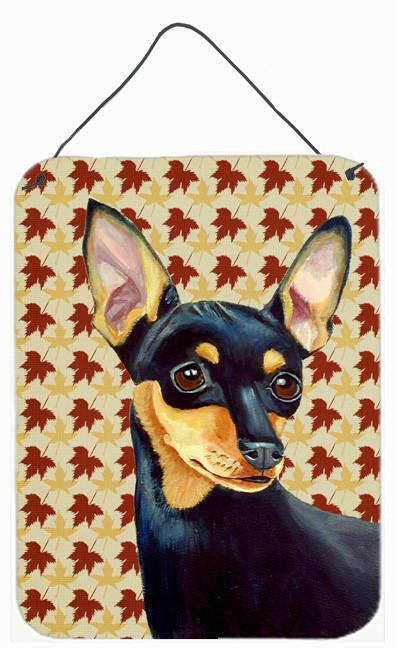 Caroline's Treasures Min Pin Fall Leaves Portrait Aluminium Metal Wall or Door Hanging Prints