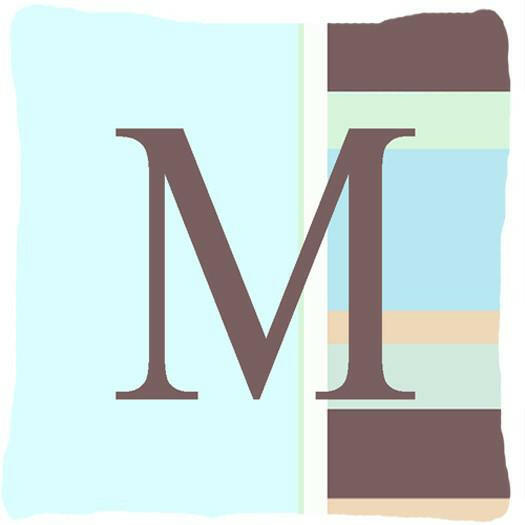 Letter M Initial Monogram - Blue Stripes Decorative   Canvas Fabric Pillow - the-store.com