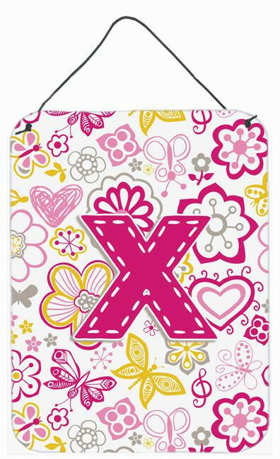 Caroline's Treasures Letter X Flowers and Butterflies Pink Wall or Door Hanging Prints CJ2005-XDS1216
