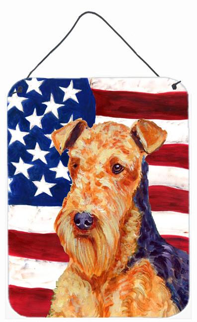 USA American Flag with Airedale Aluminium Metal Wall or Door Hanging Prints by Caroline's Treasures