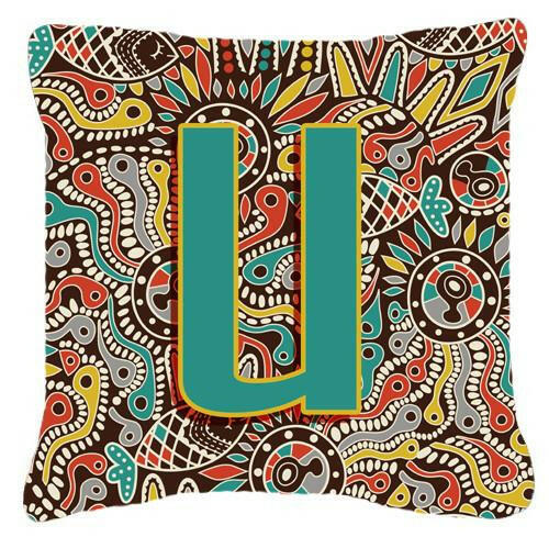 Letter U Retro Tribal Alphabet Initial Canvas Fabric Decorative Pillow CJ2013-UPW1414 by Caroline&#39;s Treasures