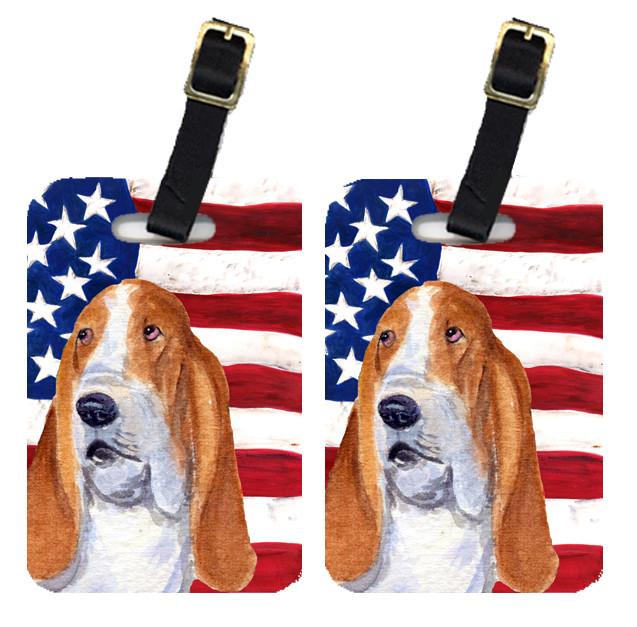 Pair of USA American Flag with Basset Hound Luggage Tags SS4013BT by Caroline&#39;s Treasures