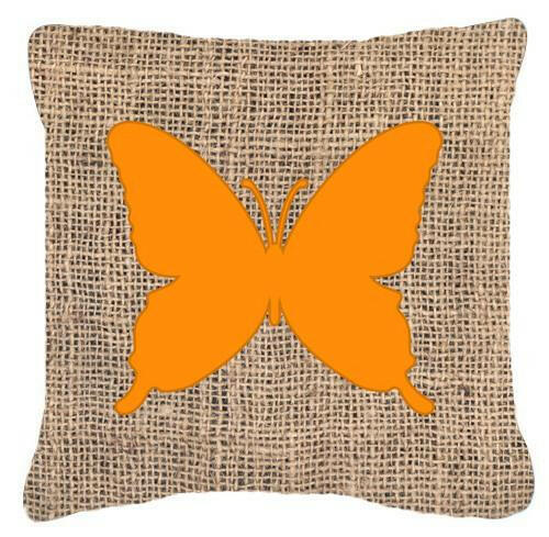 Butterfly Burlap and Orange   Canvas Fabric Decorative Pillow BB1046 - the-store.com