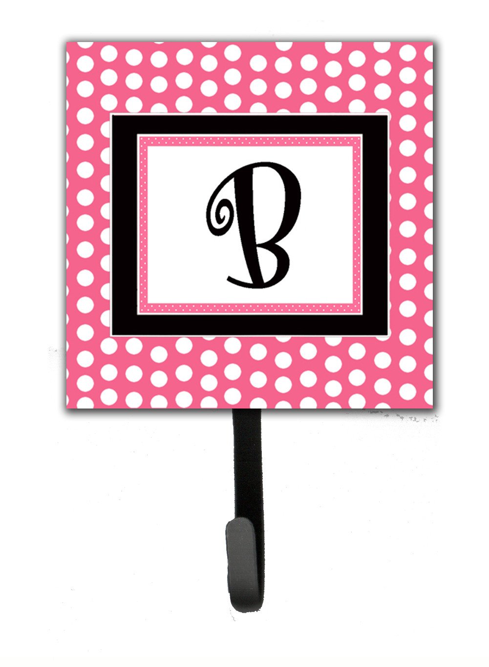 Letter B Initial Monogram - Pink Black Polka Dots Leash Holder or Key Hook by Caroline's Treasures