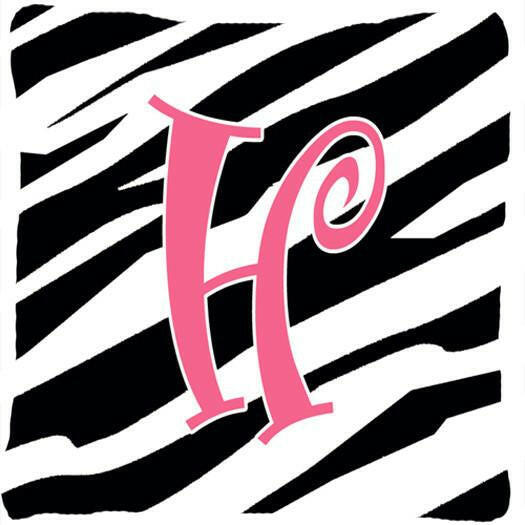 Monogram Initial H Zebra Stripe and Pink Decorative Canvas Fabric Pillow CJ1037 - the-store.com