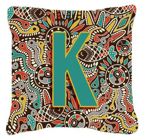 Letter K Retro Tribal Alphabet Initial Canvas Fabric Decorative Pillow CJ2013-KPW1414 by Caroline&#39;s Treasures