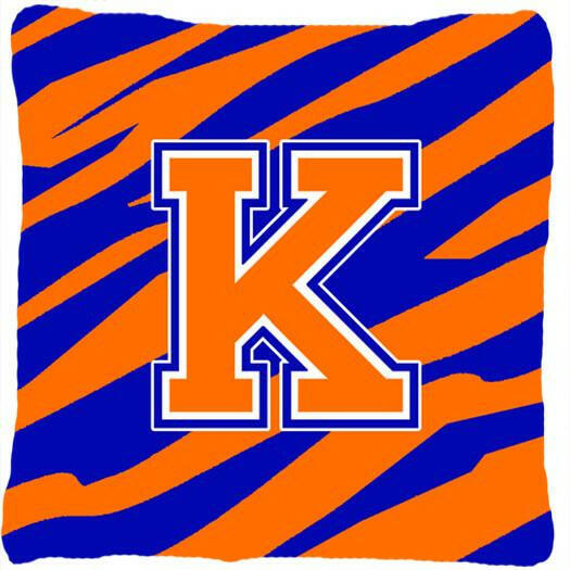 Monogram Initial K Tiger Stripe - Blue Orange Decorative   Canvas Fabric Pillow - the-store.com