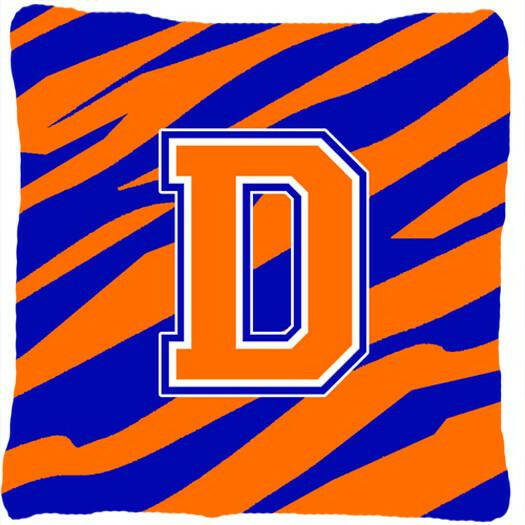 Monogram Initial D Tiger Stripe - Blue Orange Decorative   Canvas Fabric Pillow - the-store.com