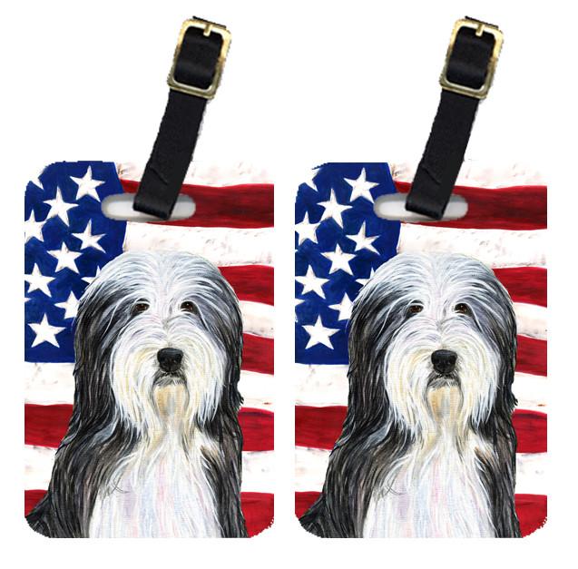 Pair of USA American Flag with Bearded Collie Luggage Tags SS4024BT by Caroline&#39;s Treasures