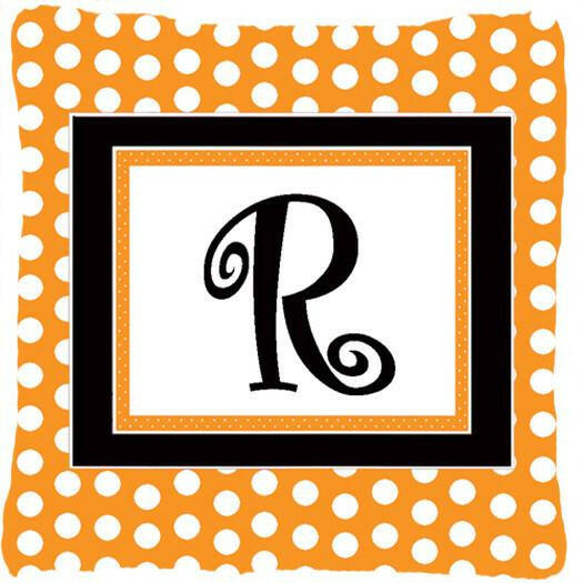 Monogram Initial R Orange Polkadots Decorative   Canvas Fabric Pillow CJ1033 - the-store.com