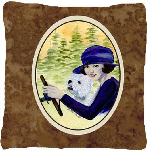 Woman driving with her Westie Decorative   Canvas Fabric Pillow by Caroline's Treasures