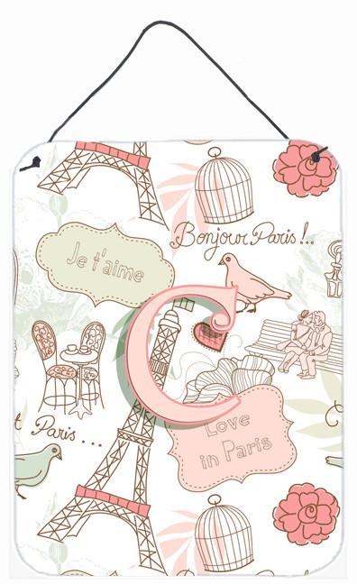 Letter C Love in Paris Pink Wall or Door Hanging Prints CJ2002-CDS1216 by Caroline&#39;s Treasures