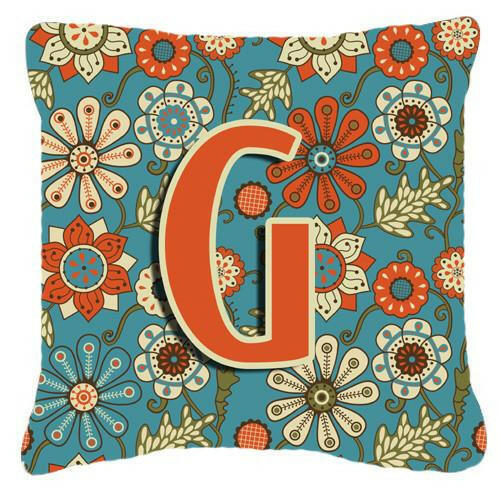 Letter G Flowers Retro Blue Canvas Fabric Decorative Pillow CJ2012-GPW1414 by Caroline&#39;s Treasures