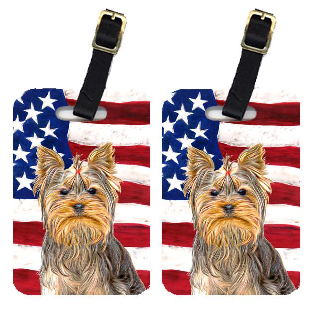Caroline's Treasures USA American Flag with Yorkie / Yorkshire Terrier Luggage Tags – Set of 2 Durable Bag Tags with Straps KJ1156BT