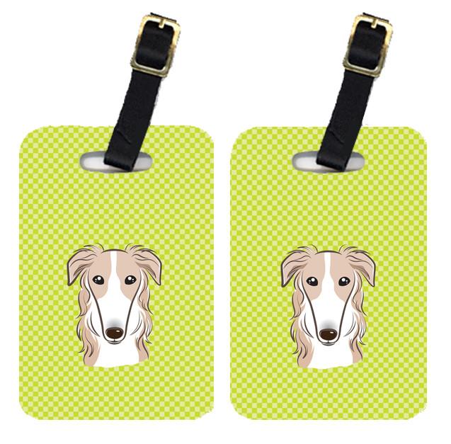 Pair of Checkerboard Lime Green Borzoi Luggage Tags BB1290BT by Caroline&#39;s Treasures