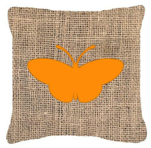 Butterfly Burlap and Orange   Canvas Fabric Decorative Pillow BB1043 - the-store.com