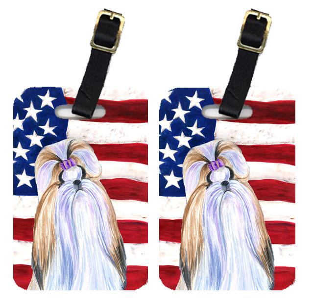 Pair of USA American Flag with Shih Tzu Luggage Tags SS4221BT by Caroline&#39;s Treasures