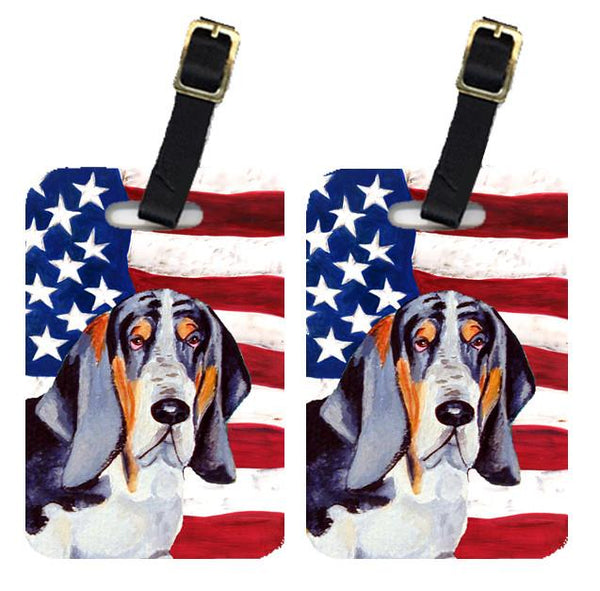 Pair of USA American Flag with Basset Hound Luggage Tags LH9014BT by Caroline's Treasures