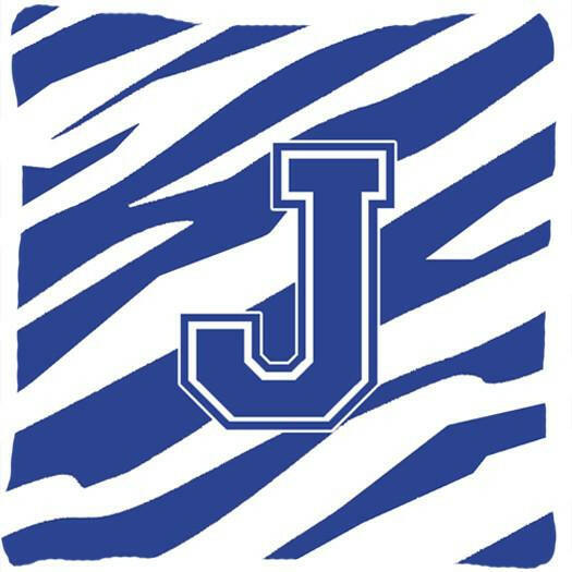 Monogram Initial J Tiger Stripe Blue and White Decorative Canvas Fabric Pillow - the-store.com