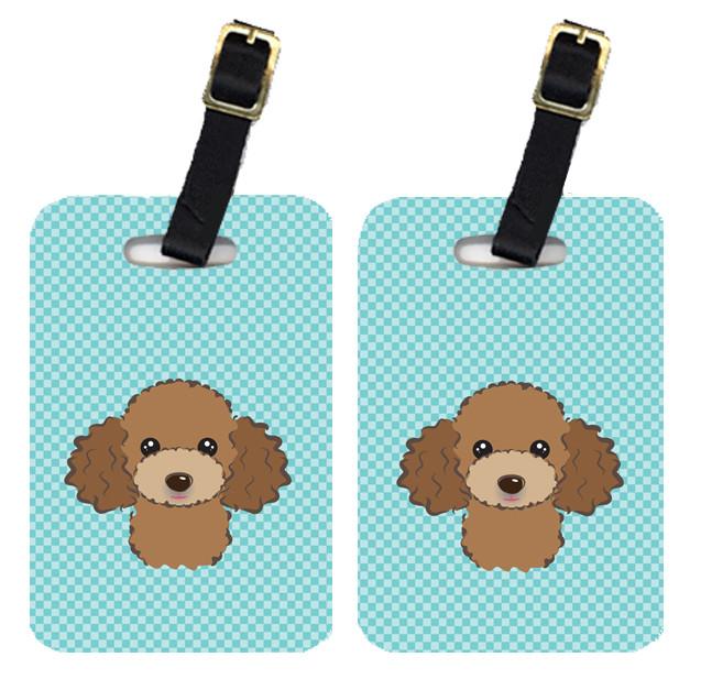 Pair of Checkerboard Blue Chocolate Brown Poodle Luggage Tags BB1194BT by Caroline&#39;s Treasures
