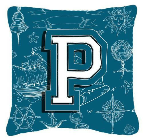 Letter P Sea Doodles Initial Alphabet Canvas Fabric Decorative Pillow CJ2014-PPW1414 by Caroline&#39;s Treasures