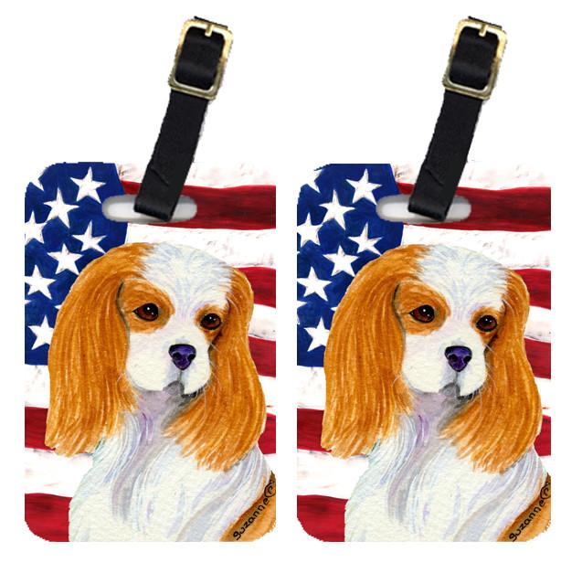 Pair of USA American Flag with Cavalier Spaniel Luggage Tags SS4012BT by Caroline&#39;s Treasures