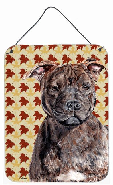 Staffordshire Bull Terrier Staffie Fall Leaves Wall or Door Hanging Prints SC9681DS1216 by Caroline&#39;s Treasures