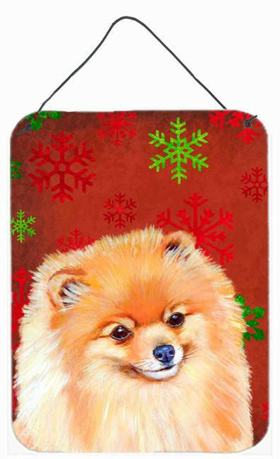 Pomeranian Red Snowflakes Holiday Christmas Wall or Door Hanging Prints by Caroline&#39;s Treasures