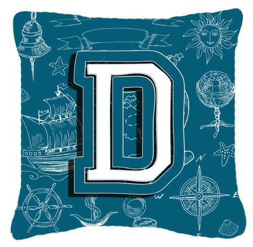Letter D Sea Doodles Initial Alphabet Canvas Fabric Decorative Pillow CJ2014-DPW1414 by Caroline&#39;s Treasures
