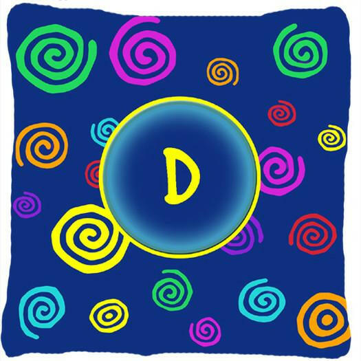 Letter D Initial Monogram - Blue Swirls Decorative   Canvas Fabric Pillow - the-store.com