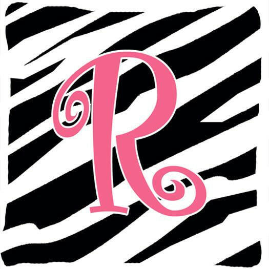 Monogram Initial R Zebra Stripe and Pink Decorative Canvas Fabric Pillow CJ1037 - the-store.com