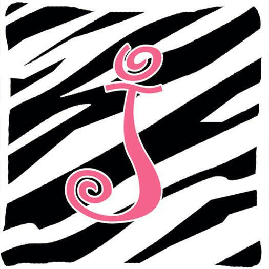 Monogram Initial J Zebra Stripe and Pink Decorative Canvas Fabric Pillow CJ1037 - the-store.com