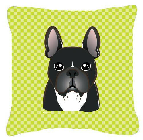 Checkerboard Lime Green French Bulldog Canvas Fabric Decorative Pillow BB1289PW1414 - the-store.com