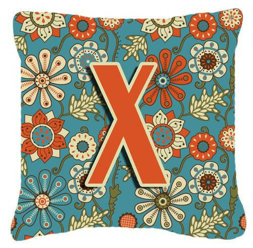 Letter X Flowers Retro Blue Canvas Fabric Decorative Pillow CJ2012-XPW1414 by Caroline&#39;s Treasures