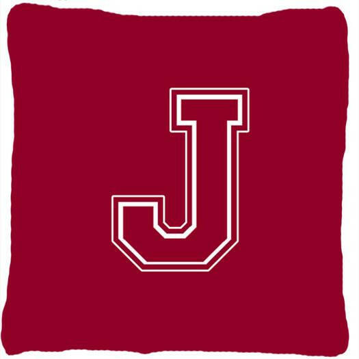 Monogram Initial J Maroon and White Decorative   Canvas Fabric Pillow CJ1032 - the-store.com