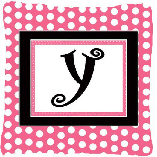 Letter Y Initial Monogram Pink Black Polka Dots Decorative Canvas Fabric Pillow - the-store.com