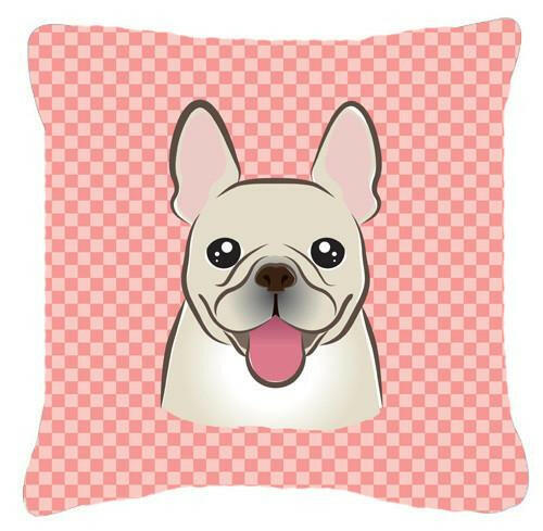 Checkerboard Pink French Bulldog Canvas Fabric Decorative Pillow BB1238PW1414 - the-store.com