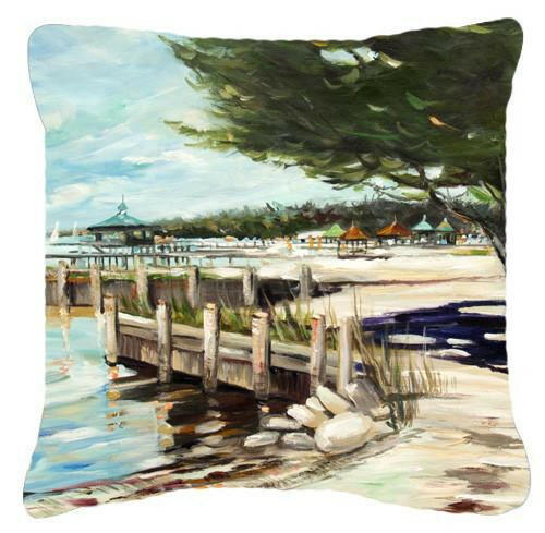 At the Pier Sailboats Canvas Fabric Decorative Pillow JMK1273PW1414 by Caroline's Treasures