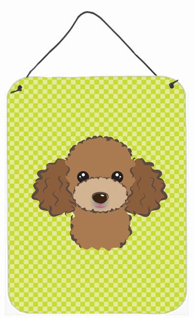 Checkerboard Lime Green Chocolate Brown Poodle Wall or Door Hanging Prints by Caroline&#39;s Treasures