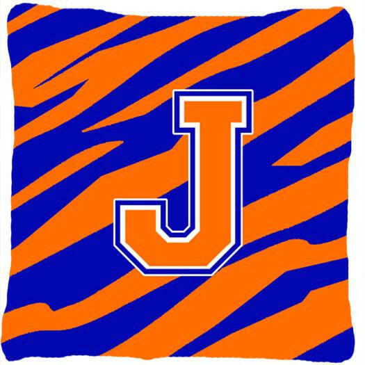 Monogram Initial J Tiger Stripe - Blue Orange Decorative   Canvas Fabric Pillow - the-store.com