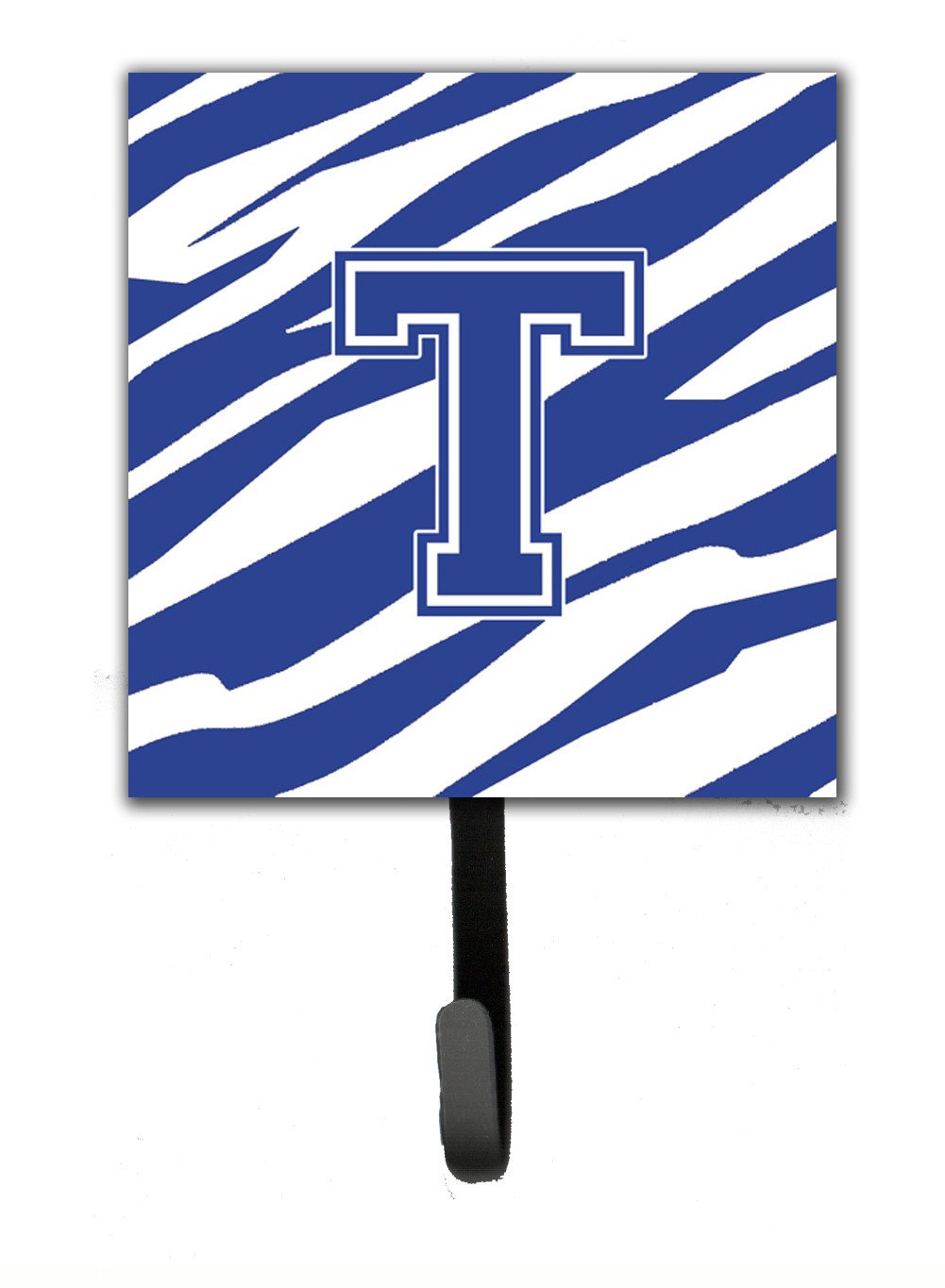 Letter T Initial  Tiger Stripe Blue and White Leash Holder or Key Hook by Caroline's Treasures