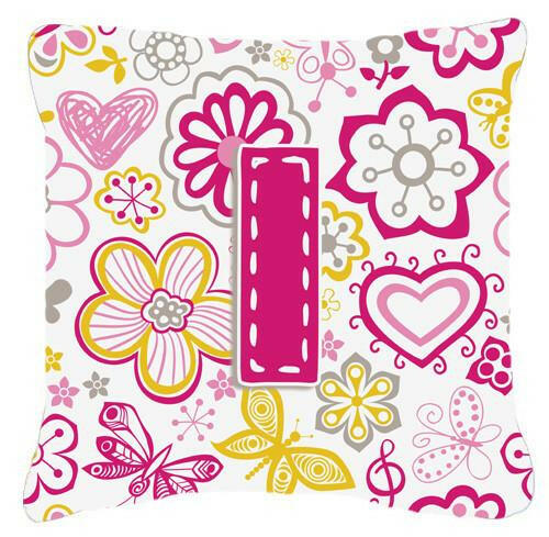 Letter I Flowers and Butterflies Pink Canvas Fabric Decorative Pillow CJ2005-IPW1414 by Caroline&#39;s Treasures