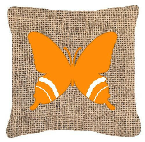 Butterfly Burlap and Orange   Canvas Fabric Decorative Pillow BB1034 - the-store.com