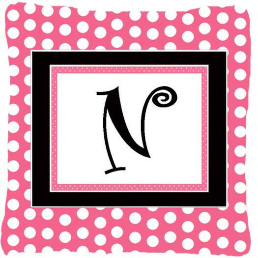 Letter N Initial Monogram Pink Black Polka Dots Decorative Canvas Fabric Pillow - the-store.com